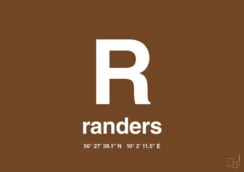 plakat: byplakat randers med koordinater - dark brown-Byer-A1two3