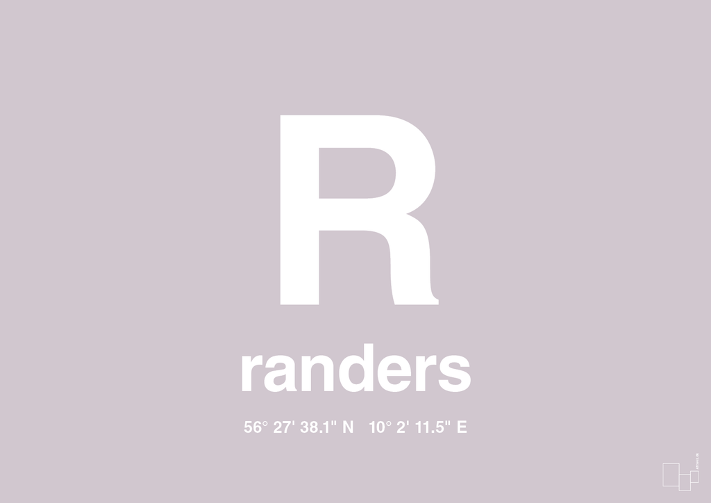 plakat: byplakat randers med koordinater - dusty lilac-Byer-A1two3