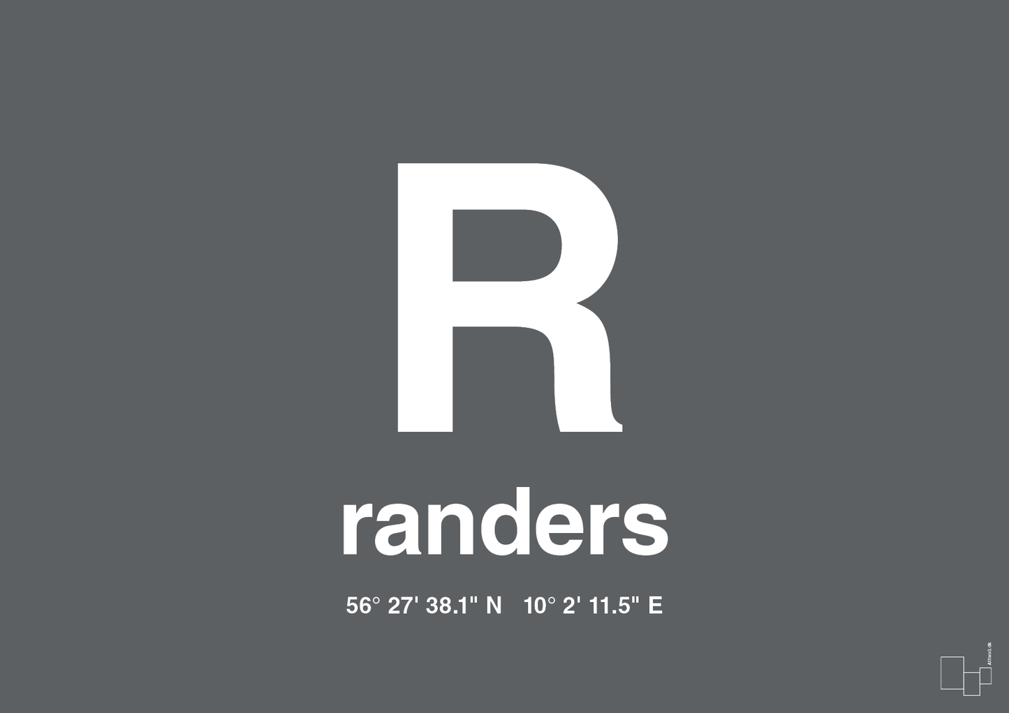 plakat: byplakat randers med koordinater - graphic charcoal-Byer-A1two3