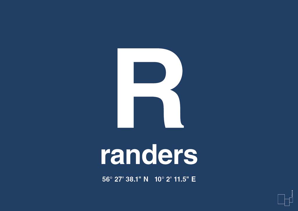 plakat: byplakat randers med koordinater - lapis blue-Byer-A1two3