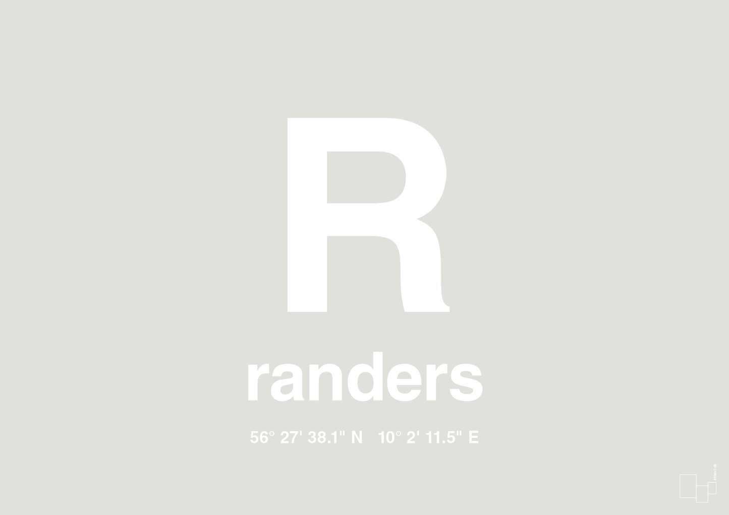 plakat: byplakat randers med koordinater - painters white-Byer-A1two3