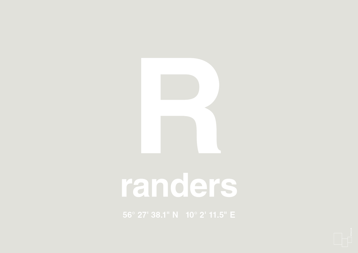 plakat: byplakat randers med koordinater - painters white-Byer-A1two3