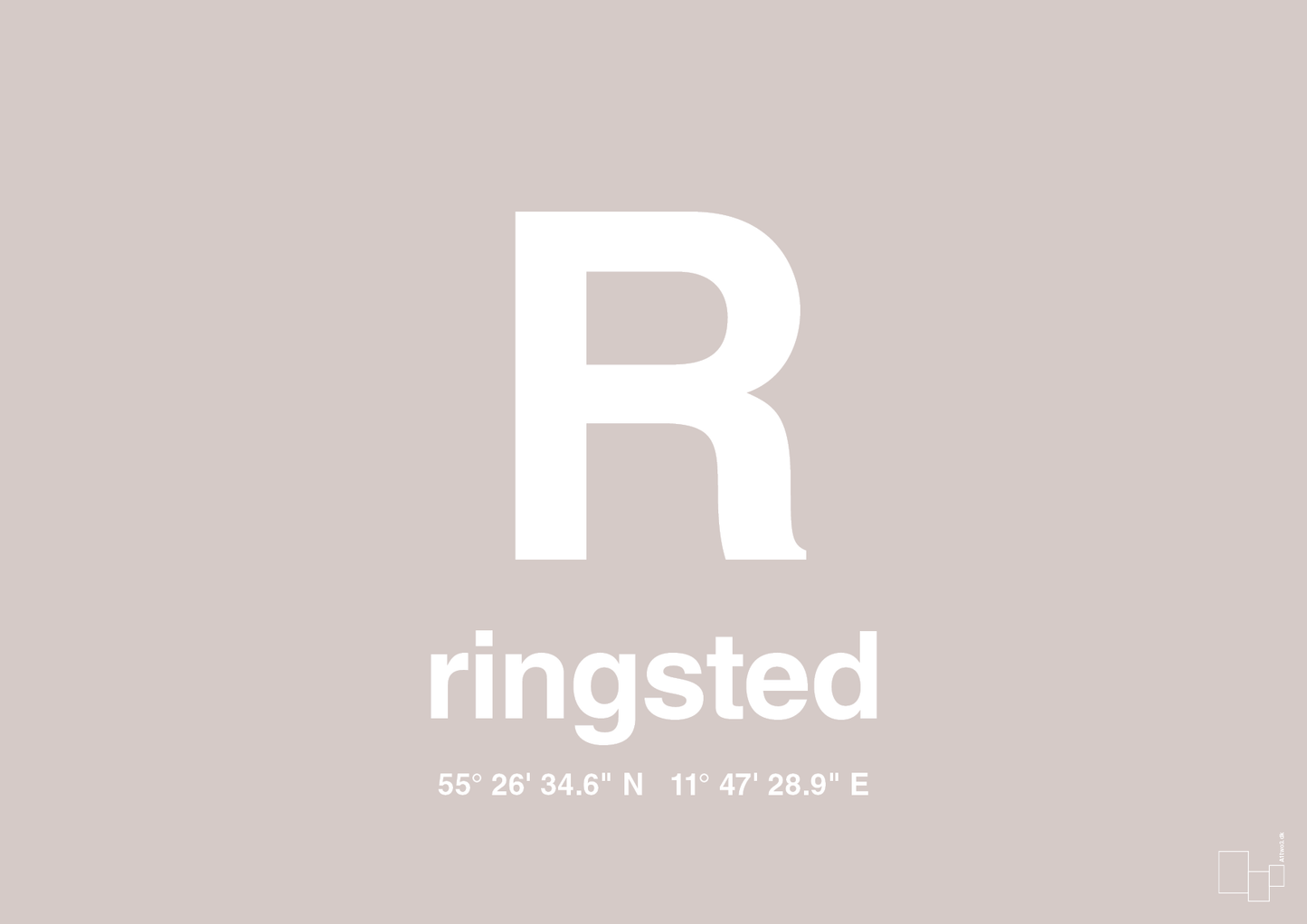 plakat: byplakat ringsted med koordinater - broken beige-Byer-A1two3