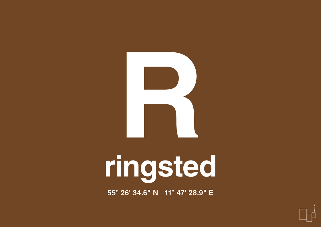 plakat: byplakat ringsted med koordinater - dark brown-Byer-A1two3