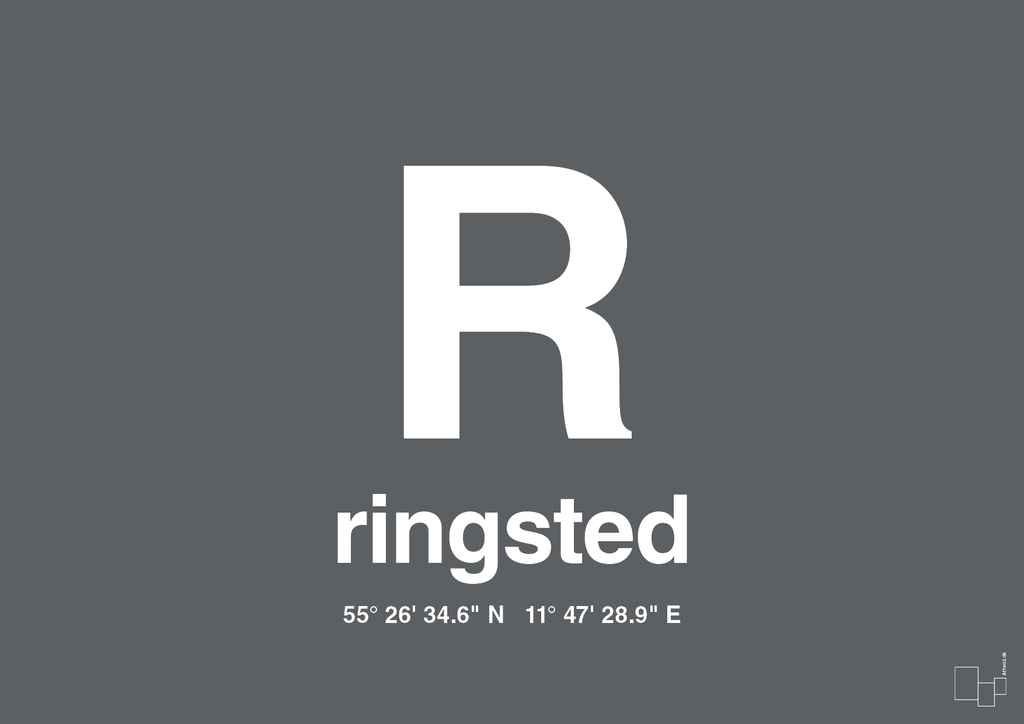 plakat: byplakat ringsted med koordinater - graphic charcoal-Byer-A1two3
