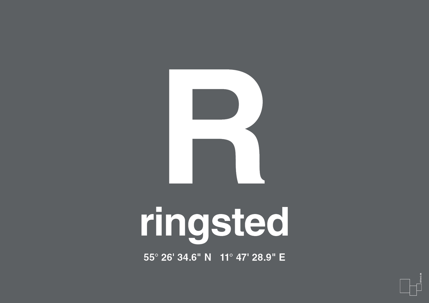 plakat: byplakat ringsted med koordinater - graphic charcoal-Byer-A1two3