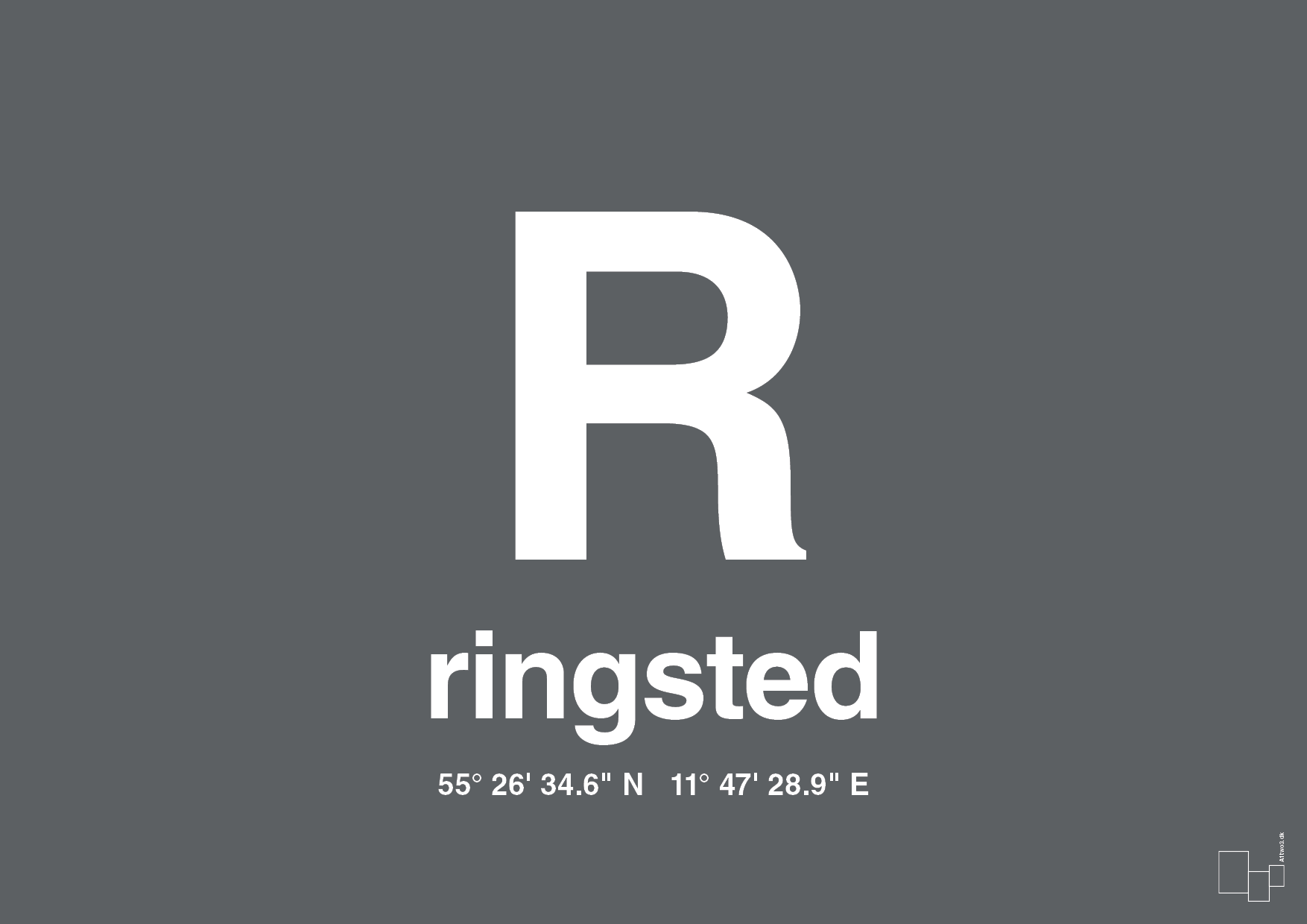 plakat: byplakat ringsted med koordinater - graphic charcoal-Byer-A1two3