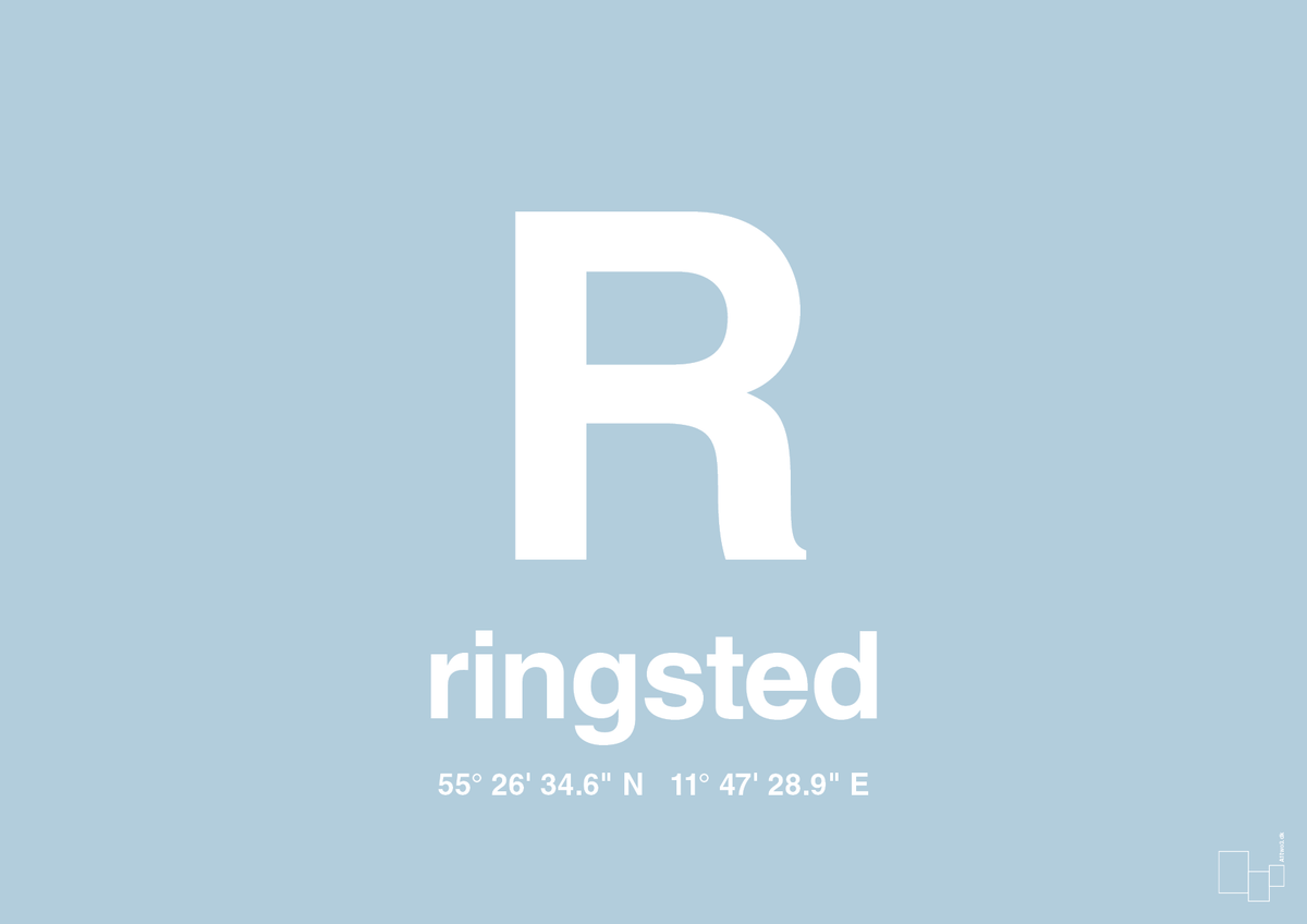 plakat: byplakat ringsted med koordinater - heavenly blue-Byer-A1two3