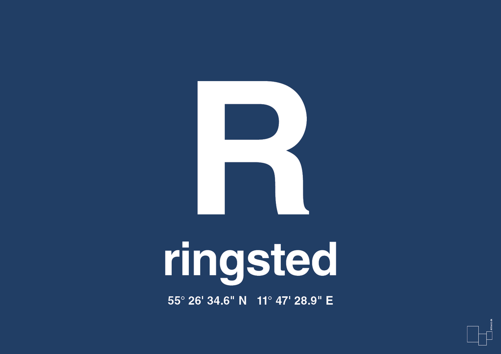 plakat: byplakat ringsted med koordinater - lapis blue-Byer-A1two3