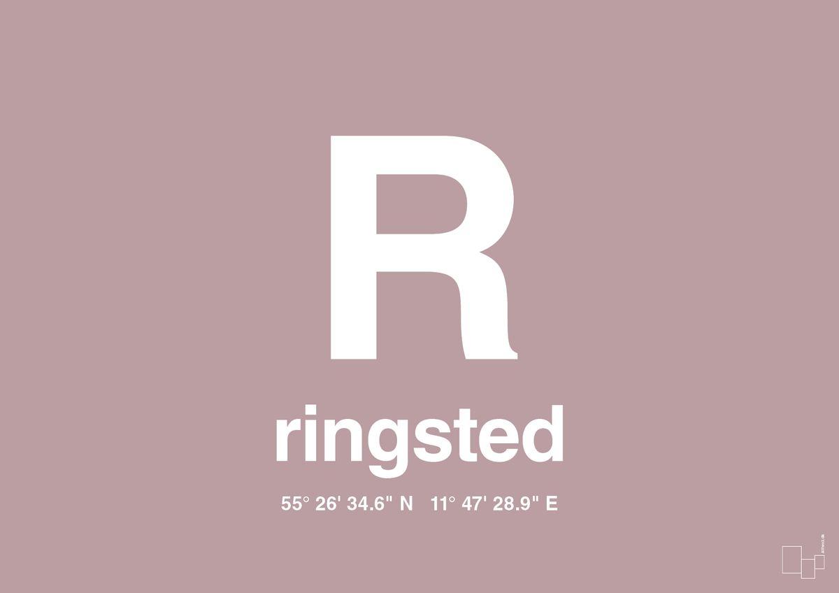 plakat: byplakat ringsted med koordinater - light rose-Byer-A1two3