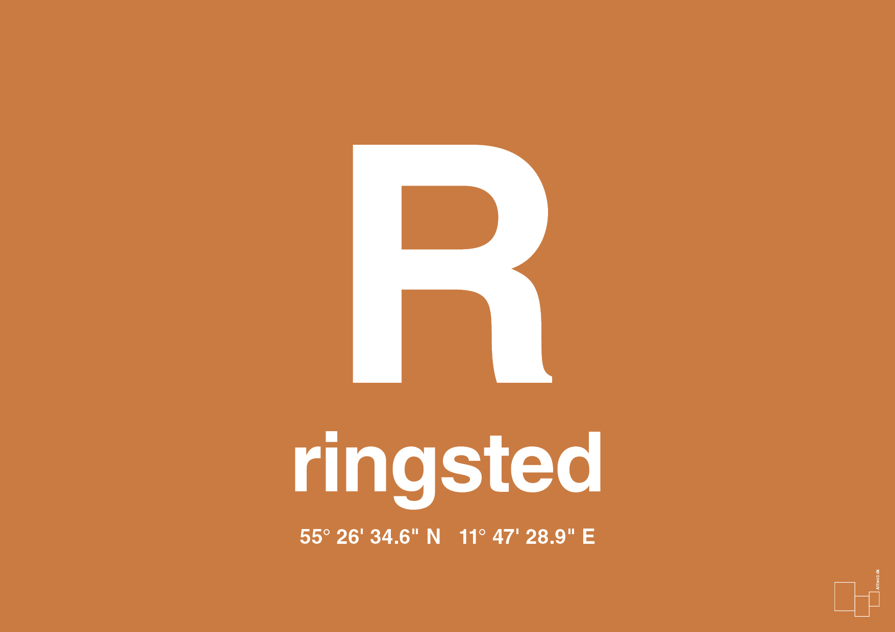 plakat: byplakat ringsted med koordinater - rumba orange-Byer-A1two3