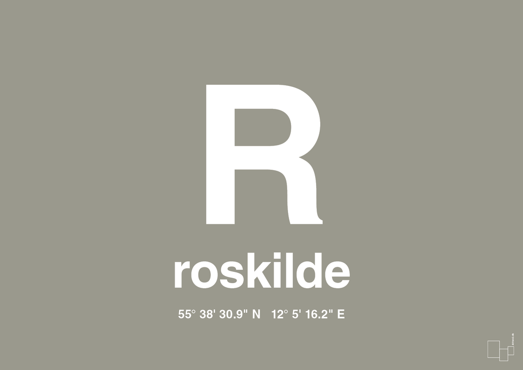 plakat: byplakat roskilde med koordinater - battleship gray-Byer-A1two3