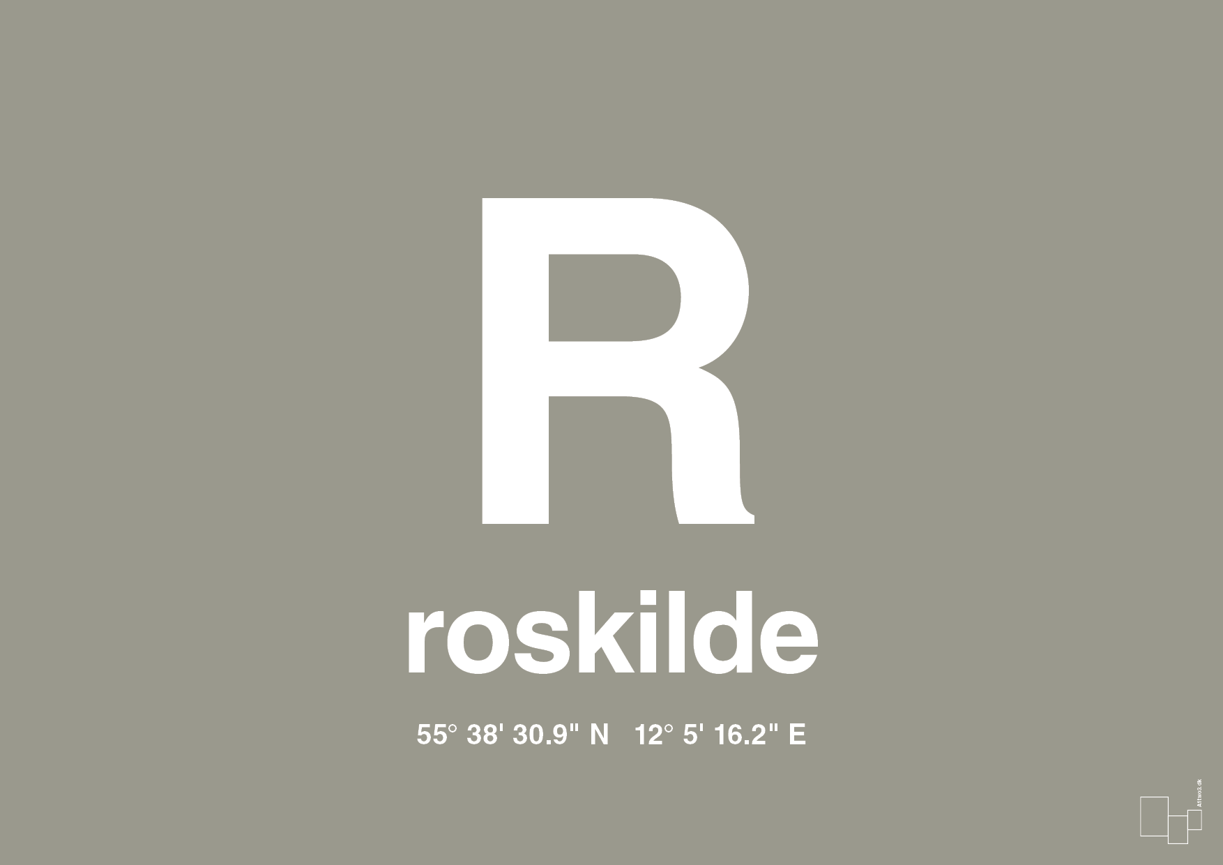 plakat: byplakat roskilde med koordinater - battleship gray-Byer-A1two3