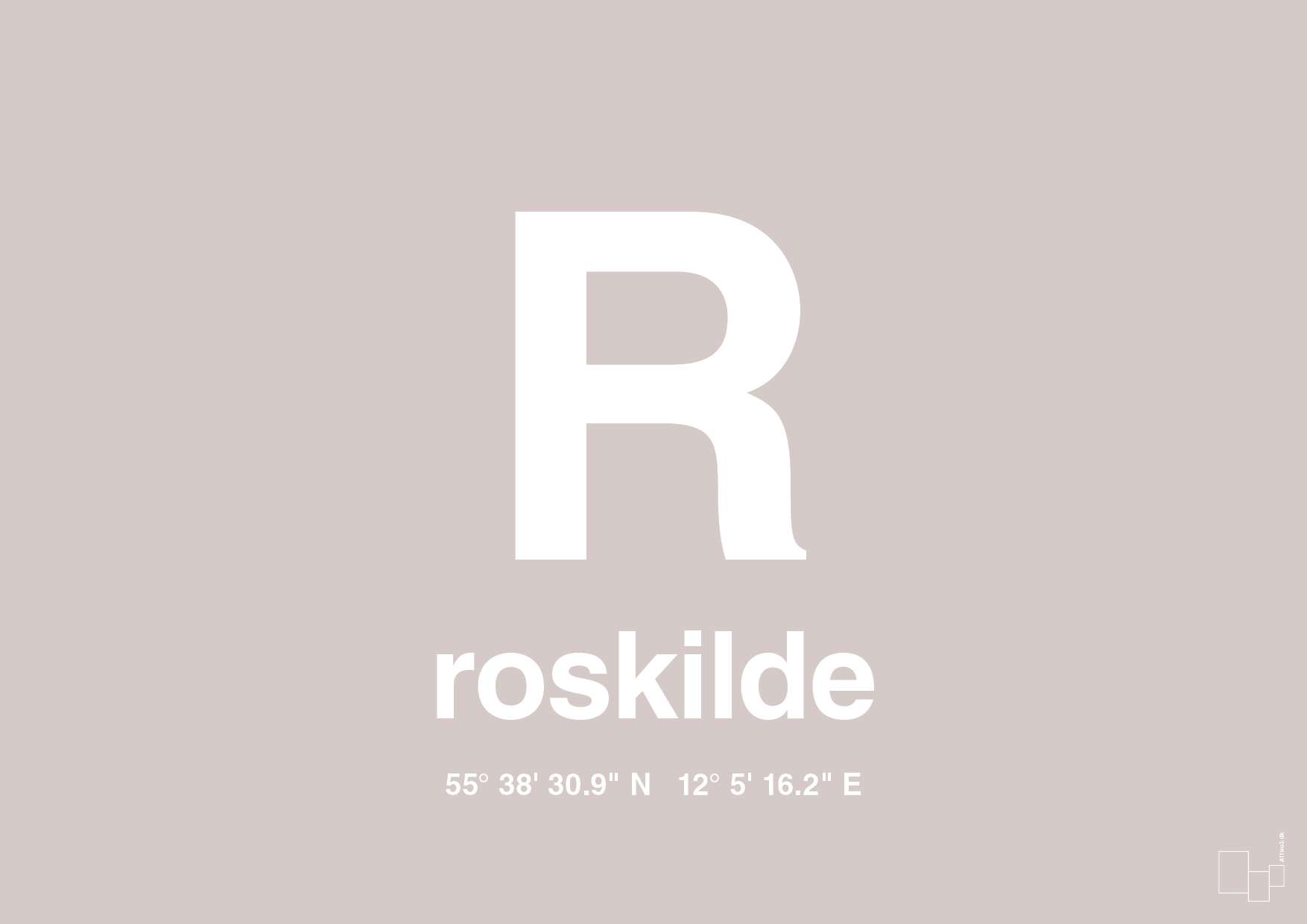 plakat: byplakat roskilde med koordinater - broken beige-Byer-A1two3