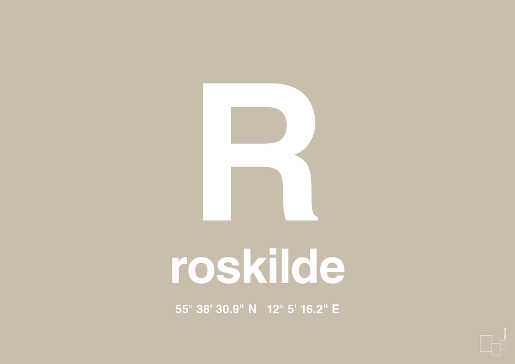 plakat: byplakat roskilde med koordinater - creamy mushroom-Byer-A1two3