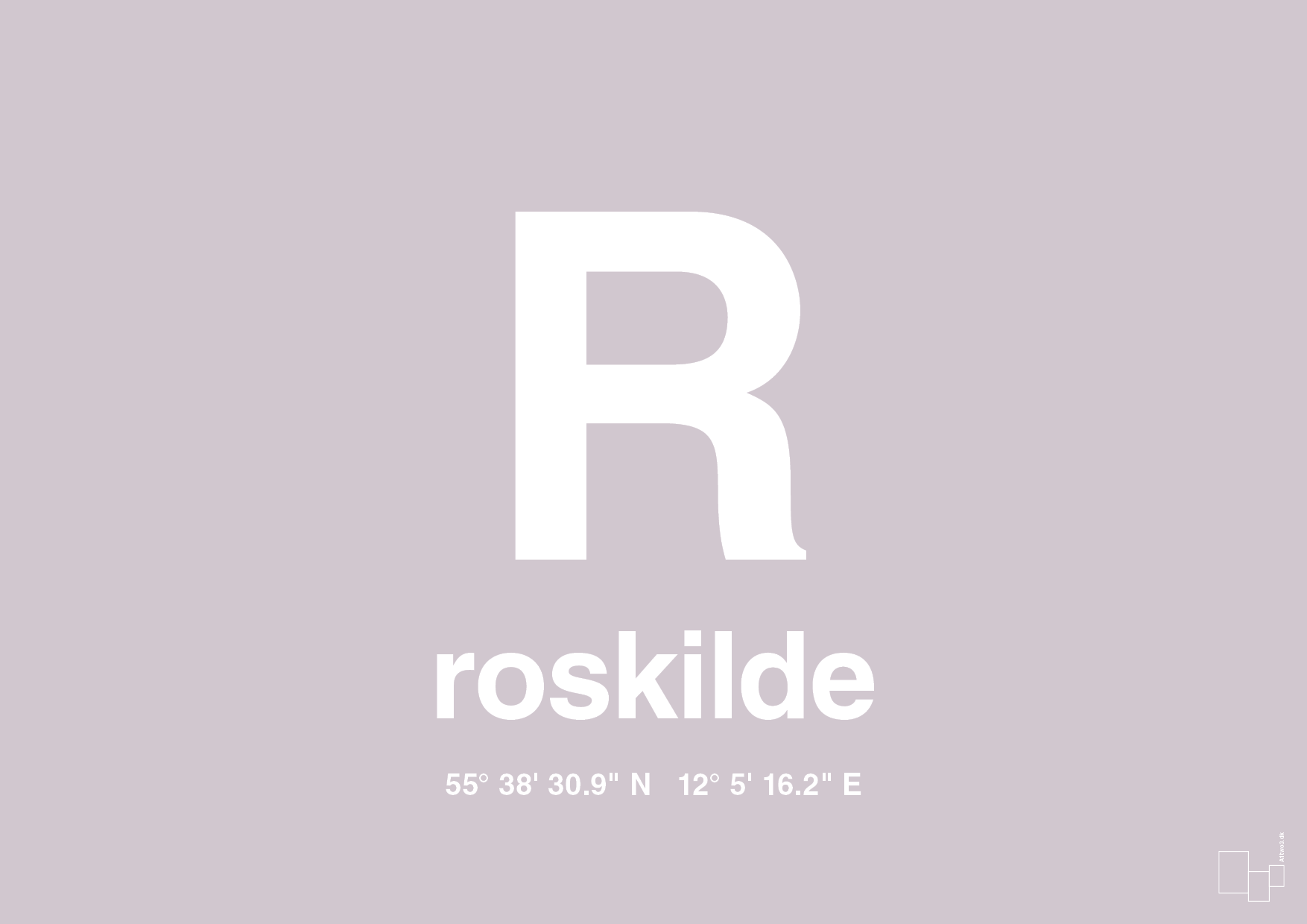 plakat: byplakat roskilde med koordinater - dusty lilac-Byer-A1two3