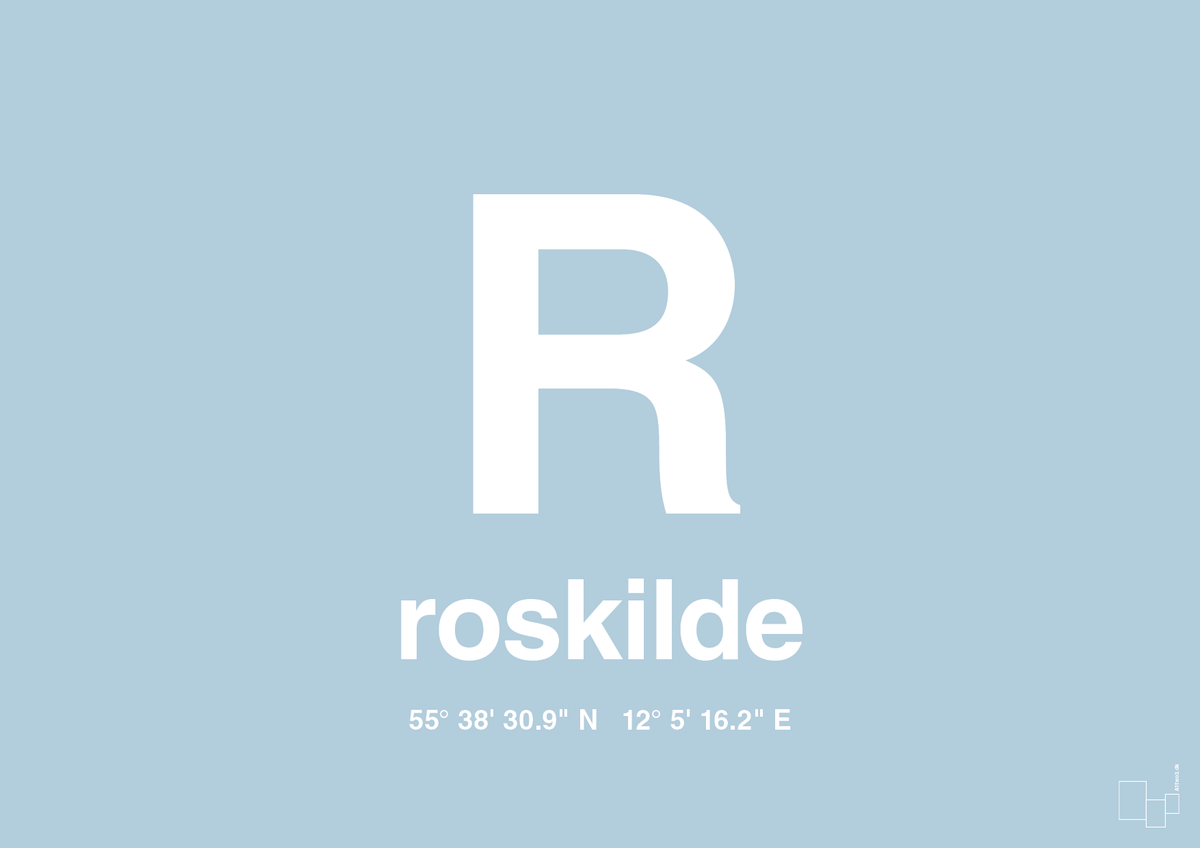 plakat: byplakat roskilde med koordinater - heavenly blue-Byer-A1two3