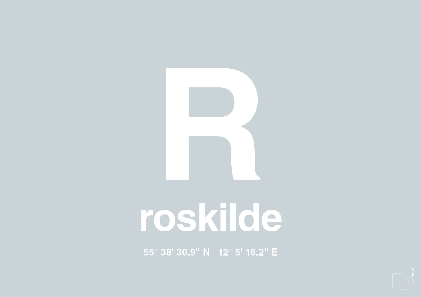 plakat: byplakat roskilde med koordinater - light drizzle-Byer-A1two3