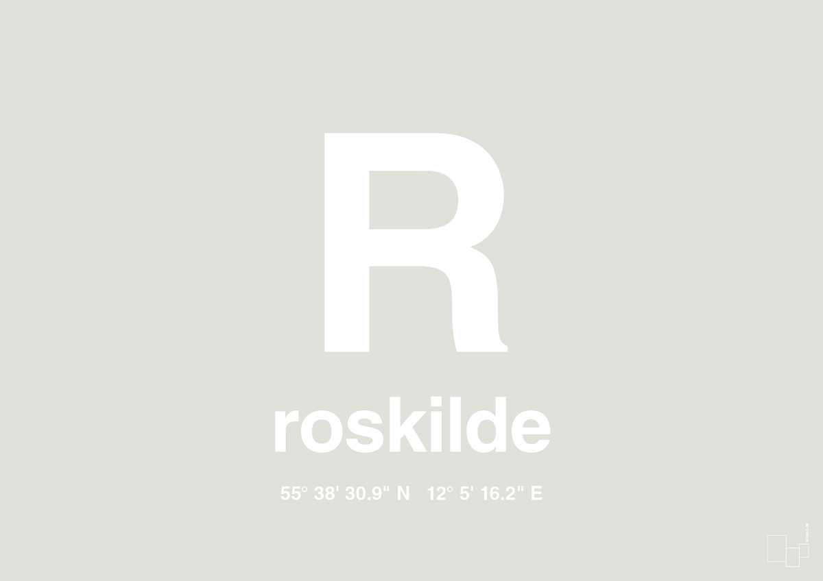 plakat: byplakat roskilde med koordinater - painters white-Byer-A1two3
