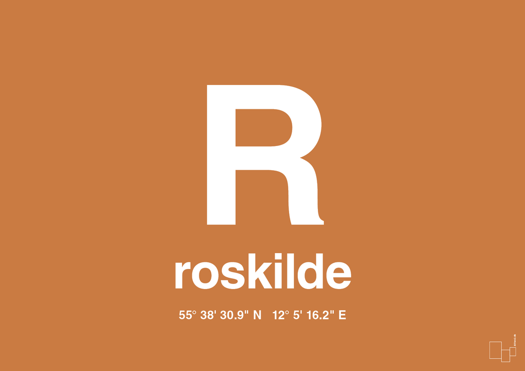 plakat: byplakat roskilde med koordinater - rumba orange-Byer-A1two3