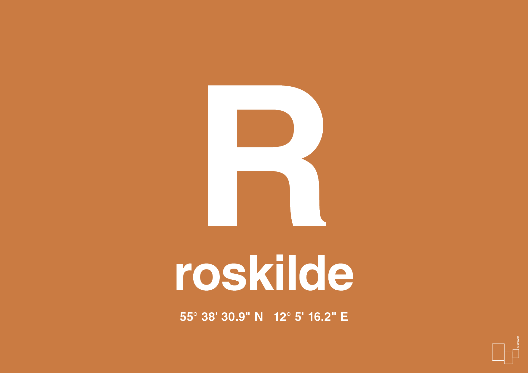 plakat: byplakat roskilde med koordinater - rumba orange-Byer-A1two3