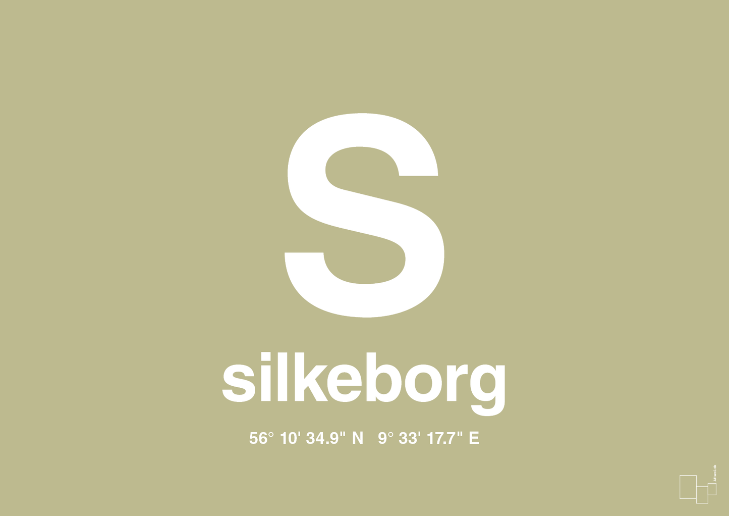 plakat: byplakat silkeborg med koordinater - back to nature-Byer-A1two3