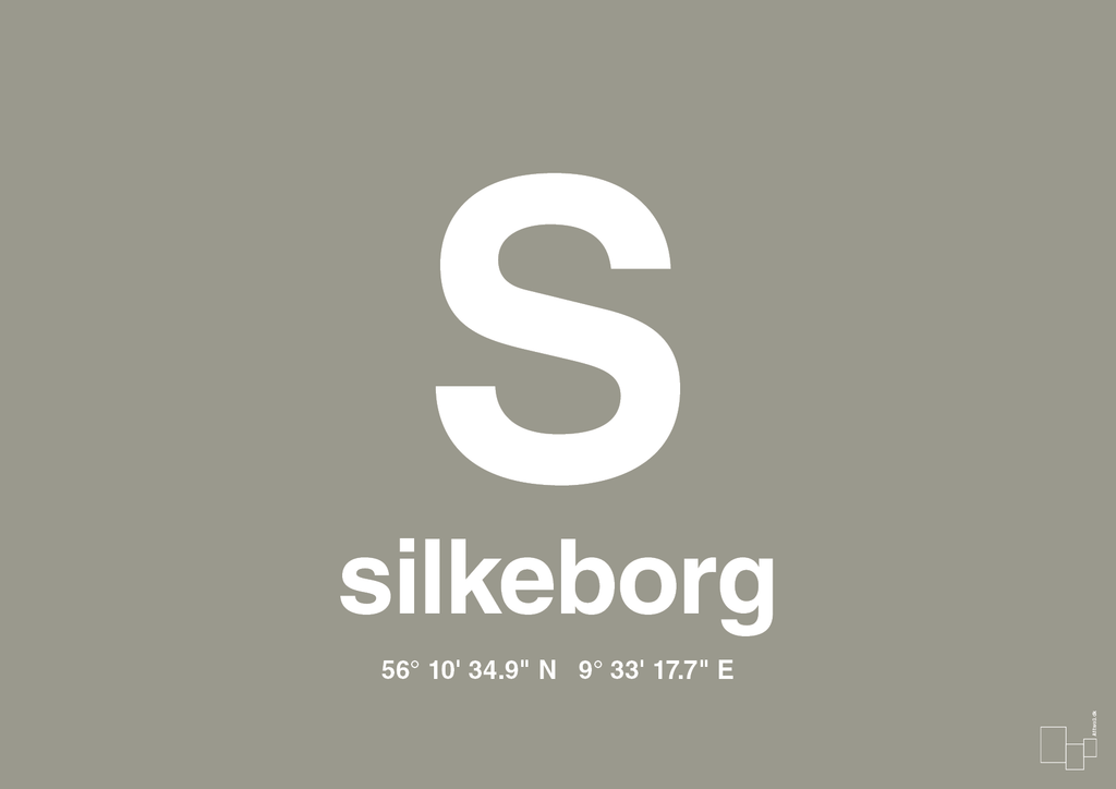 plakat: byplakat silkeborg med koordinater - battleship gray-Byer-A1two3