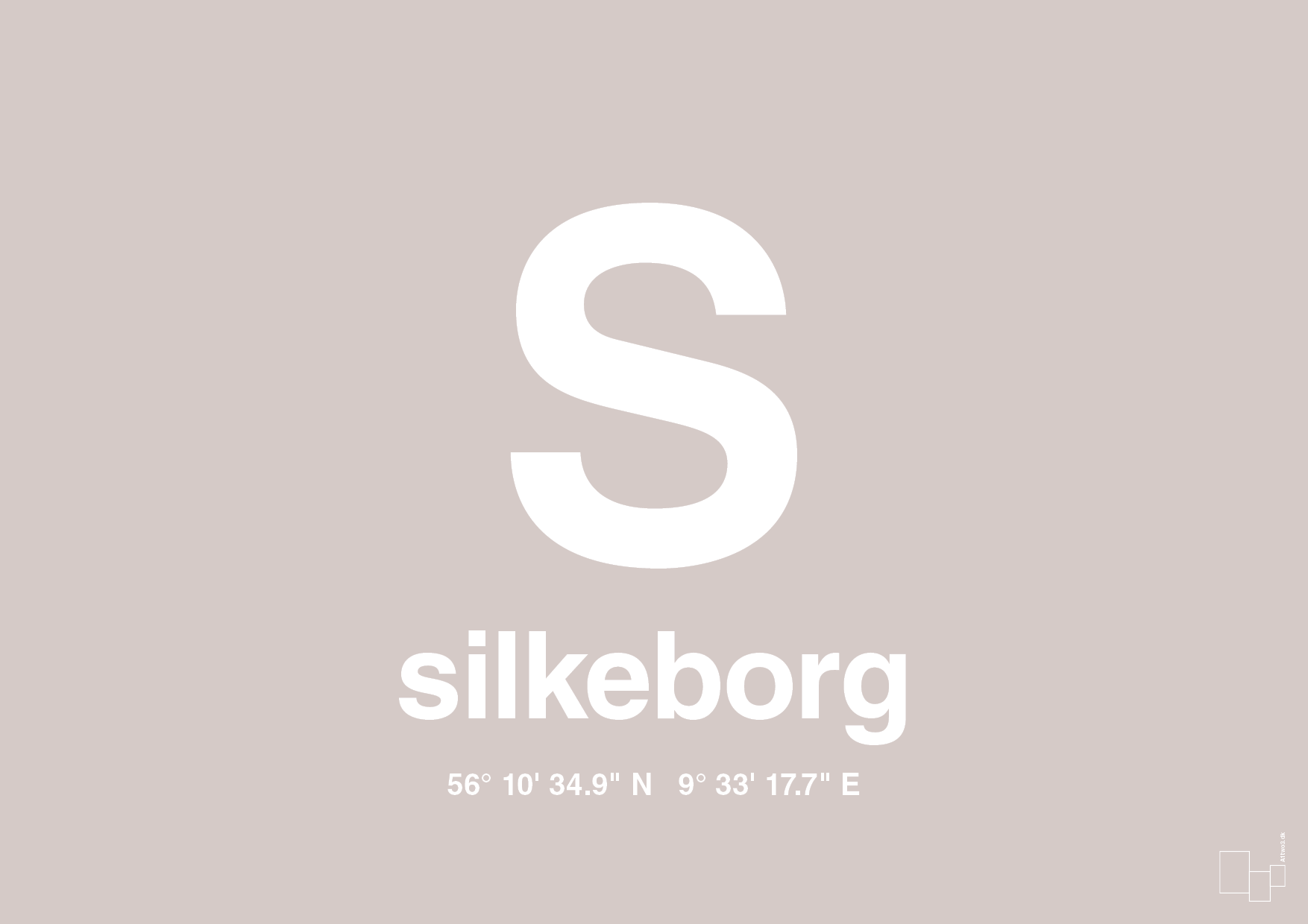 plakat: byplakat silkeborg med koordinater - broken beige-Byer-A1two3