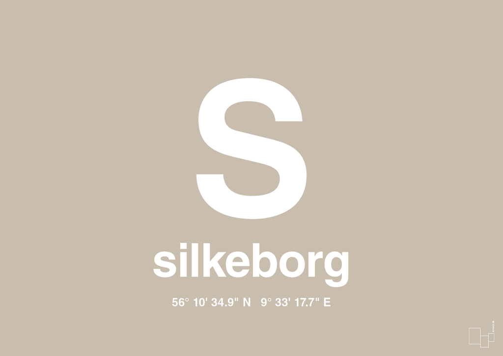 plakat: byplakat silkeborg med koordinater - creamy mushroom-Byer-A1two3