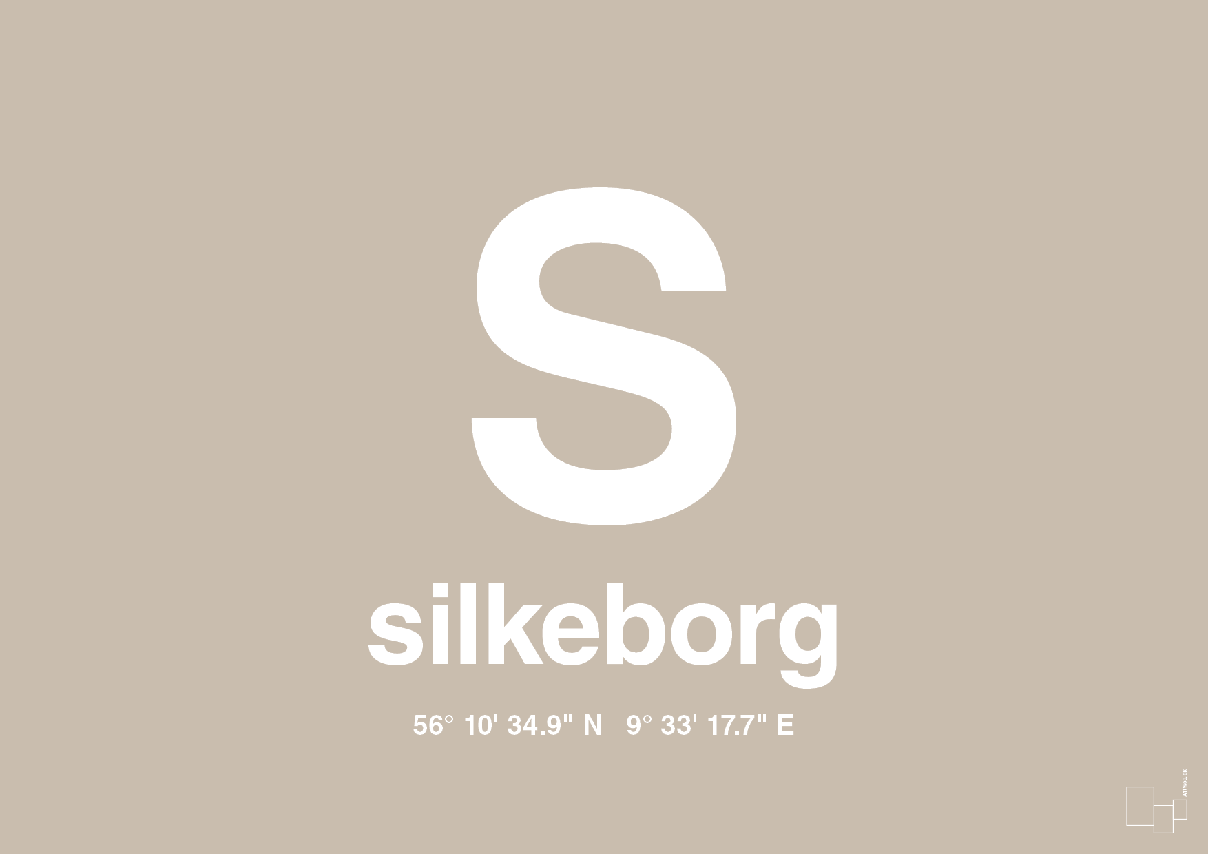 plakat: byplakat silkeborg med koordinater - creamy mushroom-Byer-A1two3