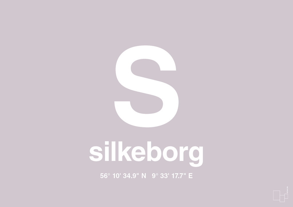 plakat: byplakat silkeborg med koordinater - dusty lilac-Byer-A1two3