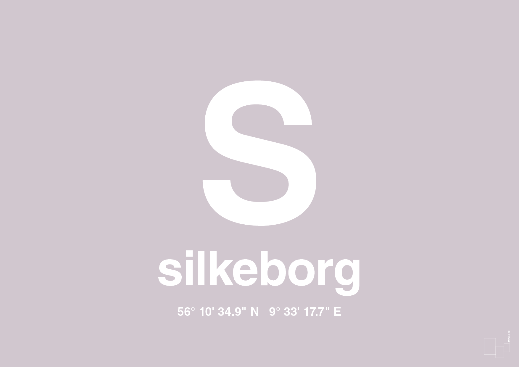 plakat: byplakat silkeborg med koordinater - dusty lilac-Byer-A1two3
