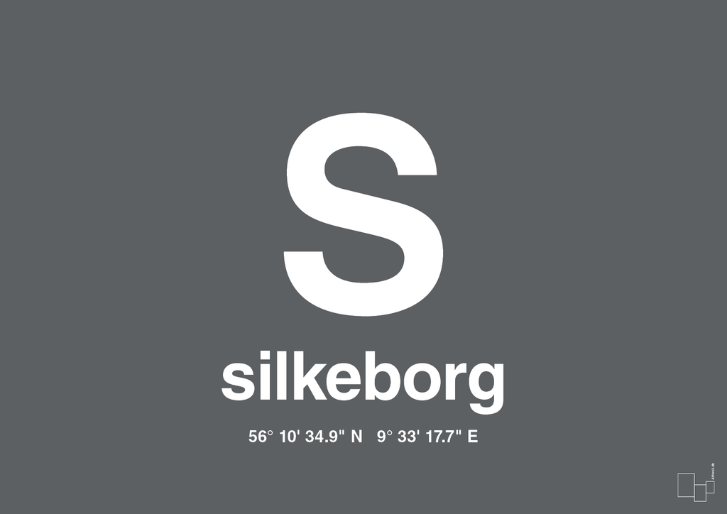 plakat: byplakat silkeborg med koordinater - graphic charcoal-Byer-A1two3