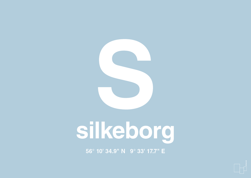 plakat: byplakat silkeborg med koordinater - heavenly blue-Byer-A1two3