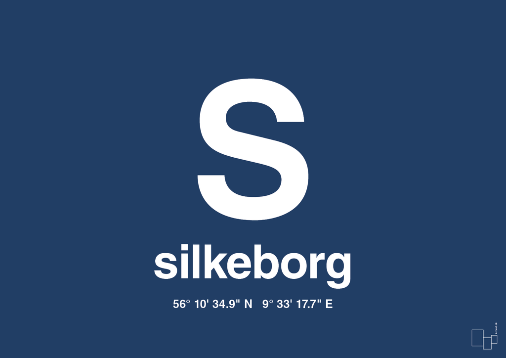 plakat: byplakat silkeborg med koordinater - lapis blue-Byer-A1two3