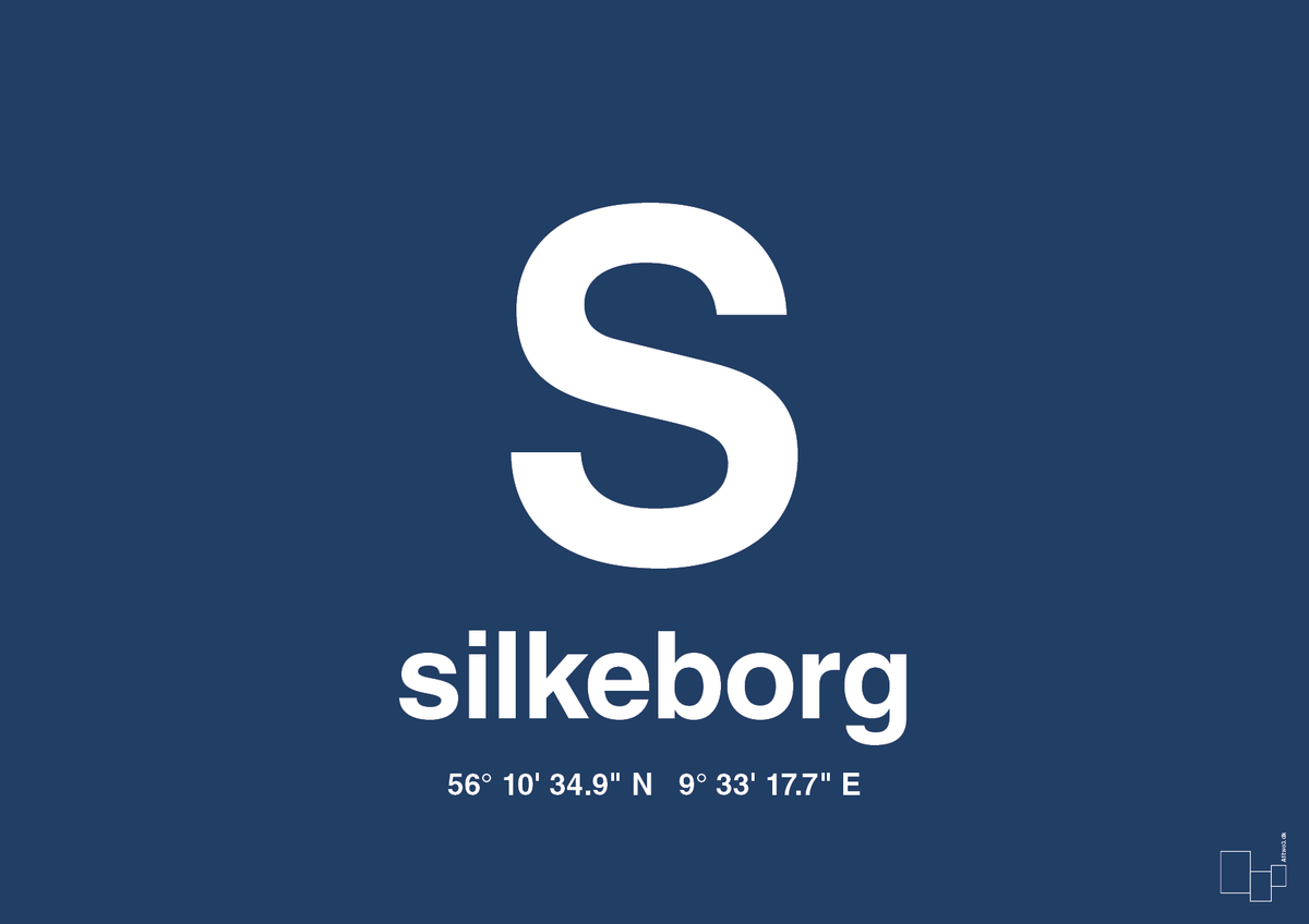 plakat: byplakat silkeborg med koordinater - lapis blue-Byer-A1two3
