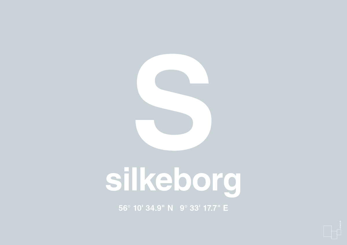 plakat: byplakat silkeborg med koordinater - light drizzle-Byer-A1two3