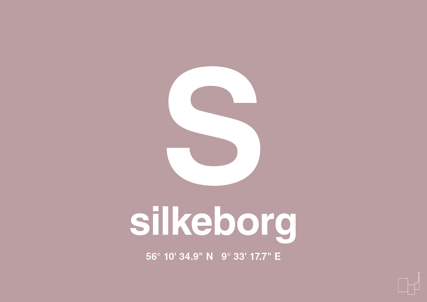 plakat: byplakat silkeborg med koordinater - light rose-Byer-A1two3