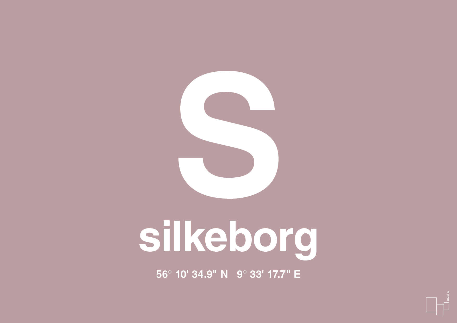 plakat: byplakat silkeborg med koordinater - light rose-Byer-A1two3