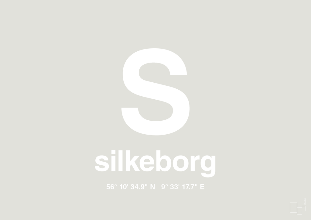plakat: byplakat silkeborg med koordinater - painters white-Byer-A1two3
