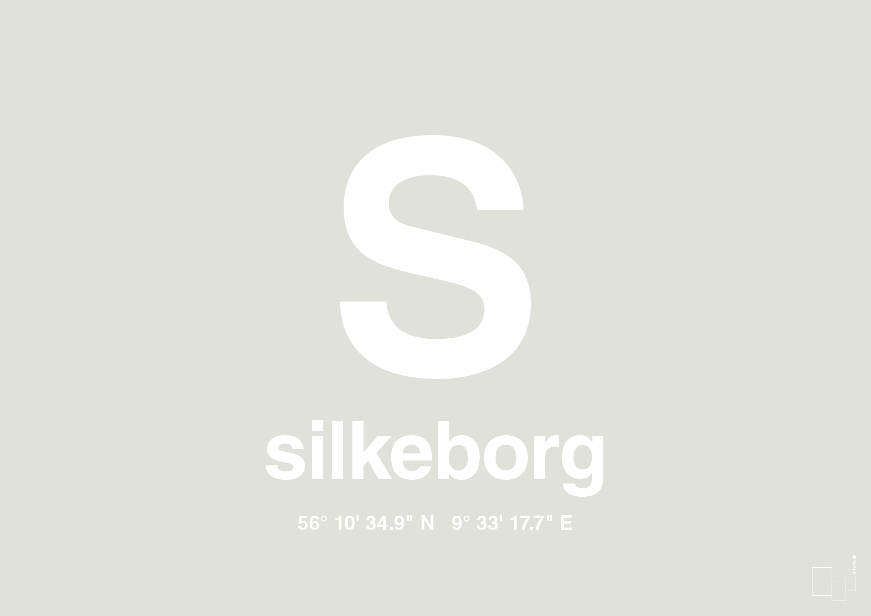 plakat: byplakat silkeborg med koordinater - painters white-Byer-A1two3