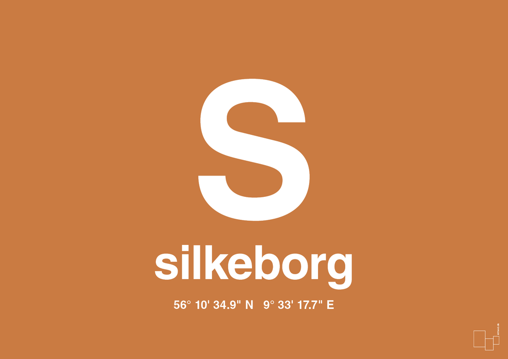 plakat: byplakat silkeborg med koordinater - rumba orange-Byer-A1two3