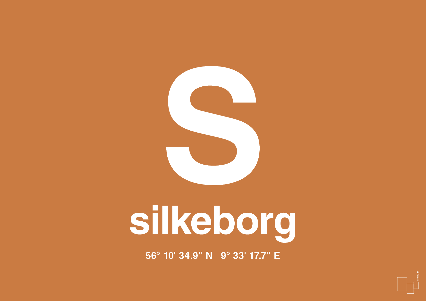 plakat: byplakat silkeborg med koordinater - rumba orange-Byer-A1two3