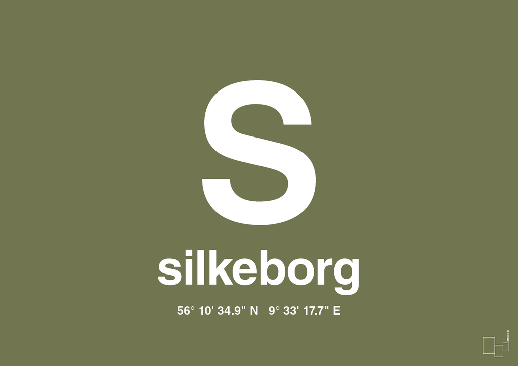 plakat: byplakat silkeborg med koordinater - secret meadow-Byer-A1two3