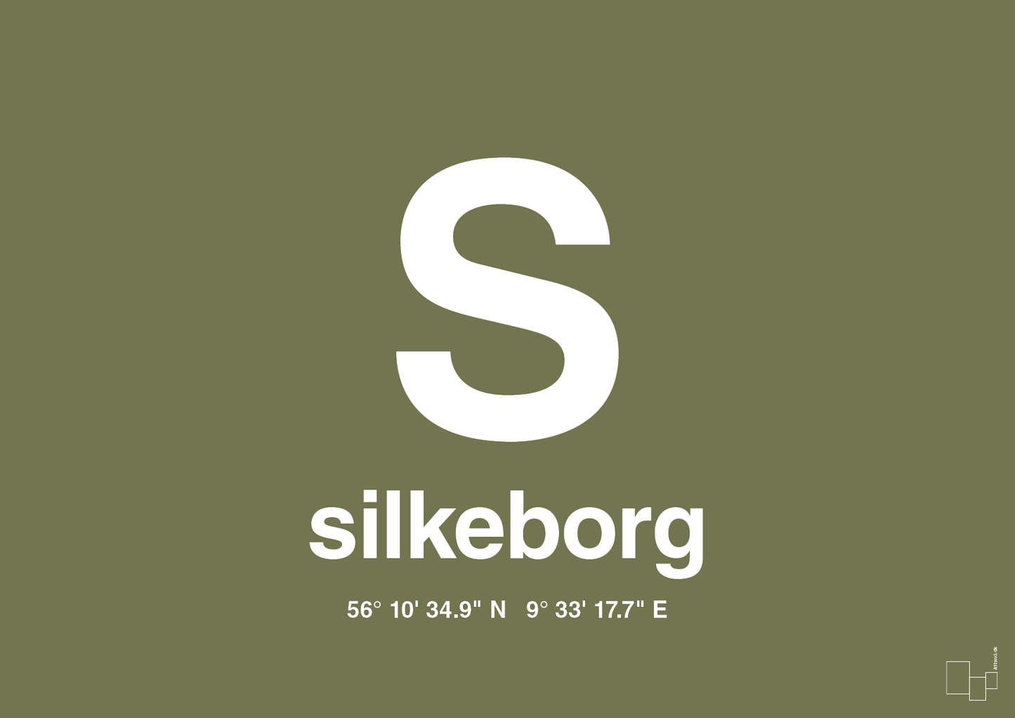 plakat: byplakat silkeborg med koordinater - secret meadow-Byer-A1two3