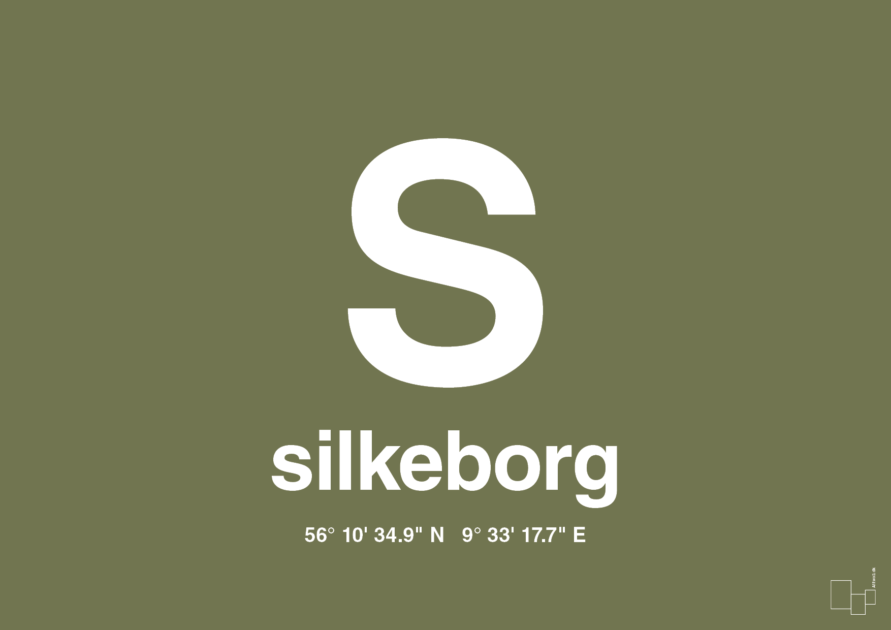 plakat: byplakat silkeborg med koordinater - secret meadow-Byer-A1two3
