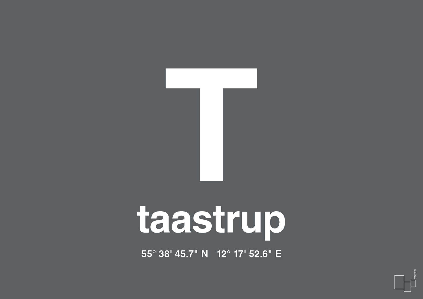 plakat: byplakat taastrup med koordinater - graphic charcoal-Byer-A1two3