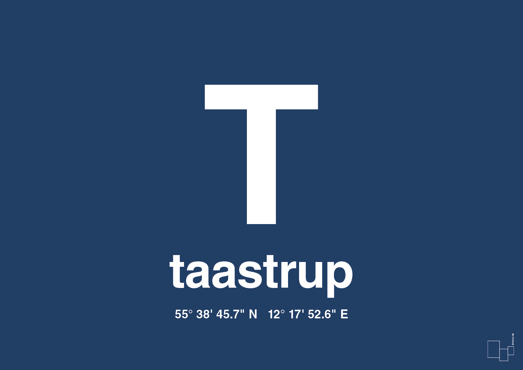 plakat: byplakat taastrup med koordinater - lapis blue-Byer-A1two3