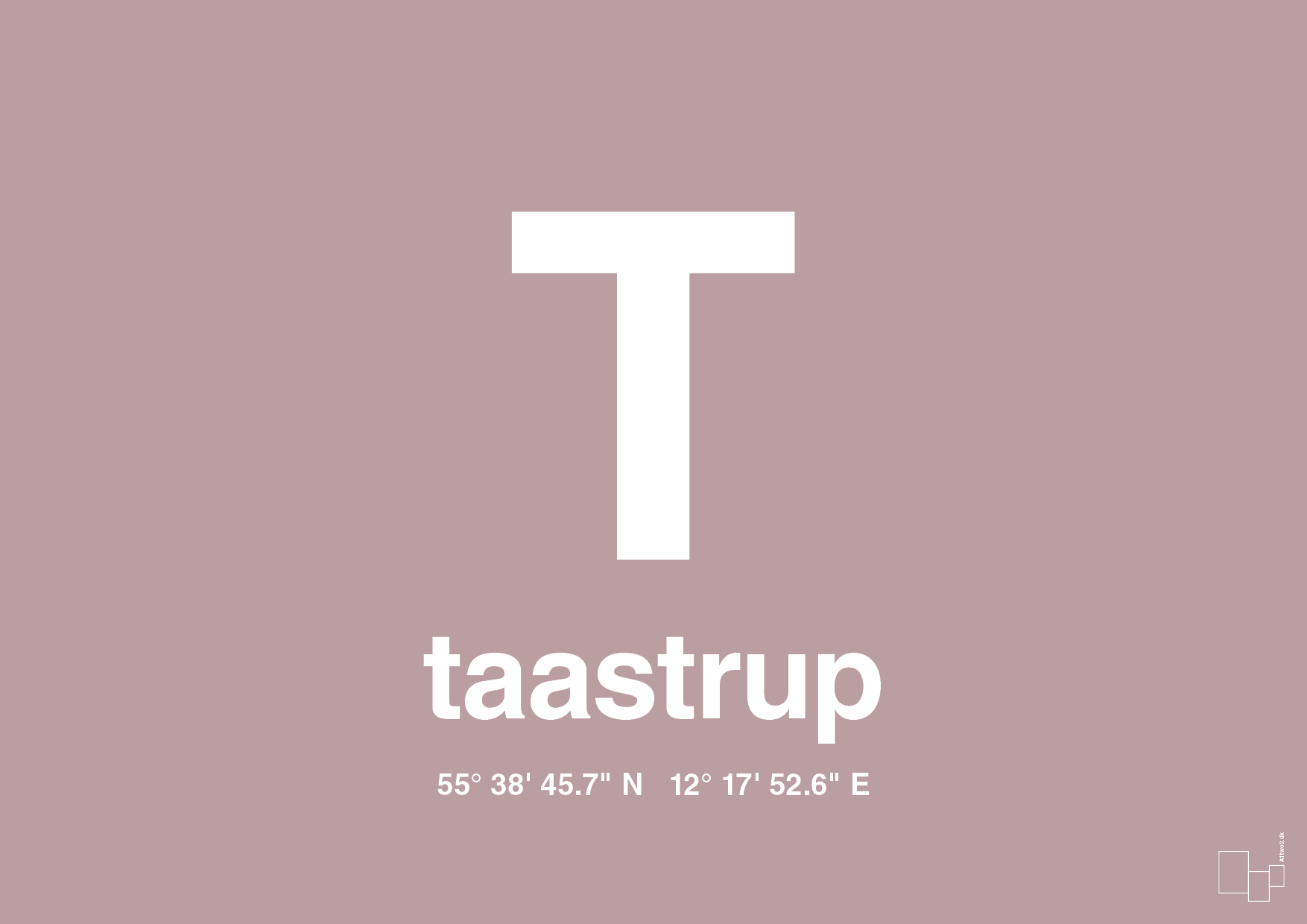 plakat: byplakat taastrup med koordinater - light rose-Byer-A1two3