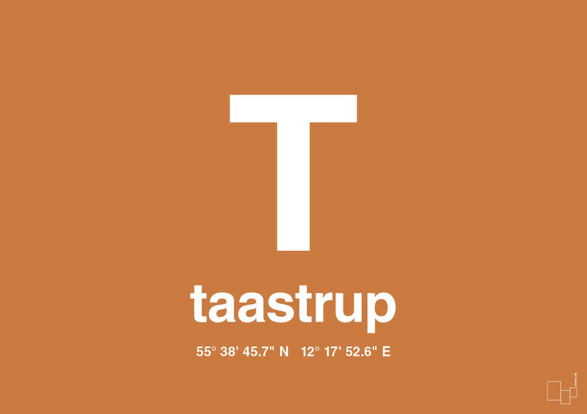 plakat: byplakat taastrup med koordinater - rumba orange-Byer-A1two3